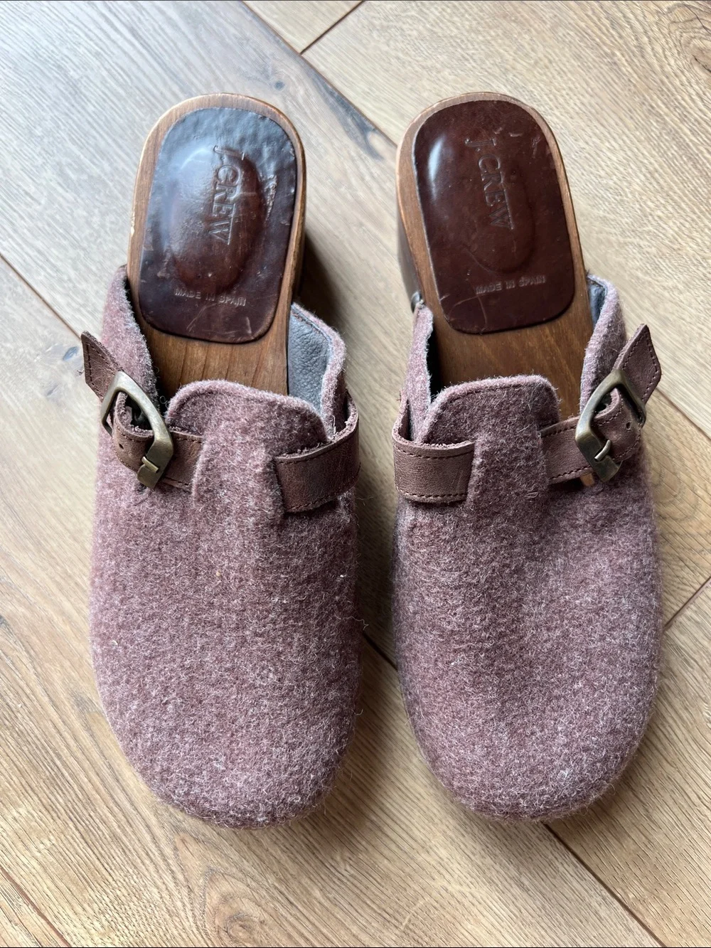 J.Crew Vintage Y2K Wool Slip-On Clog Mules Mauve Pink Wood Heel Sz 7